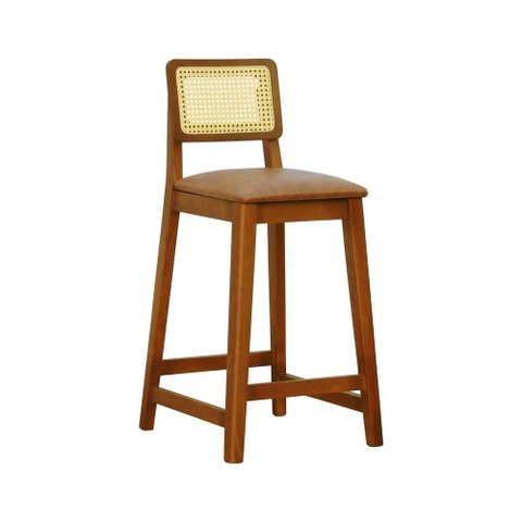 Banqueta Gabi Madeira Maciça Encosto Telinha C- 68cm Altura - Amêndoa Assento Estofado Corano