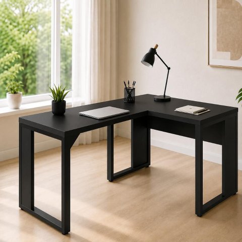 Mesa Escritório em L 120 cm X 150 cm Design Industrial F5 Office Cor:Preto