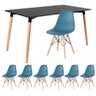 KIT - Mesa de jantar retangular Eames 80 x 140 cm preto + 6 cadeiras Eiffel DSW Turquesa - 1