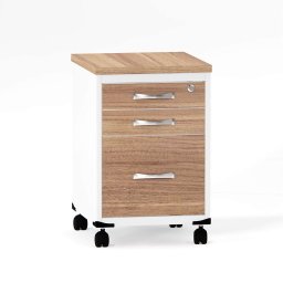 Gaveteiro Volante 03 Gavetas P25 Pandin 63 Cm Noce Naturale e Branco - 1