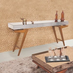 Aparador Decorativo Pérola Espelho Cristal Base em Madeira Maciça Mel