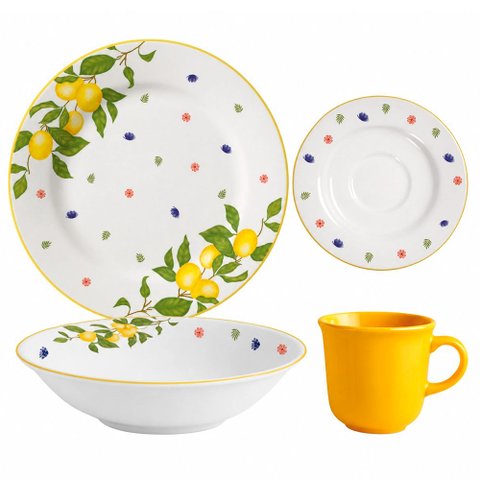 Aparelho de Jantar Cerâmica Limão e Flores 16 Peças - Corona 2306