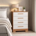 Ver imagem 3 de Cômoda Branca 4 Gavetas Estilo Moderno com Puxadores Amadeirados para Quarto e Bebê