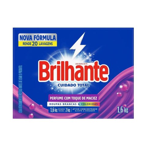 Lava-roupas em Pó Brilhante Cuidado Total Roupas Brancas e Coloridas 1,6kg