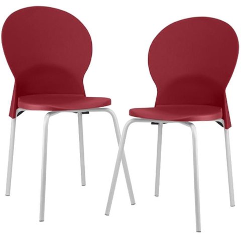 Kit 02 Cadeiras para Sala de Jantar Cozinha Mond F02 Base Aço Branco Vermelho - Lyam Decor