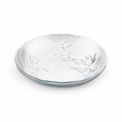 Prato Florae 30cm Vidro Transparente com Relevo Floral