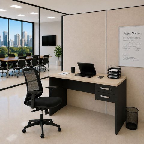 Conjunto Mesa de Escritório 120x60cm com 2 Gavetas + Cadeira Netflex Ergonômica Premium Reclinável