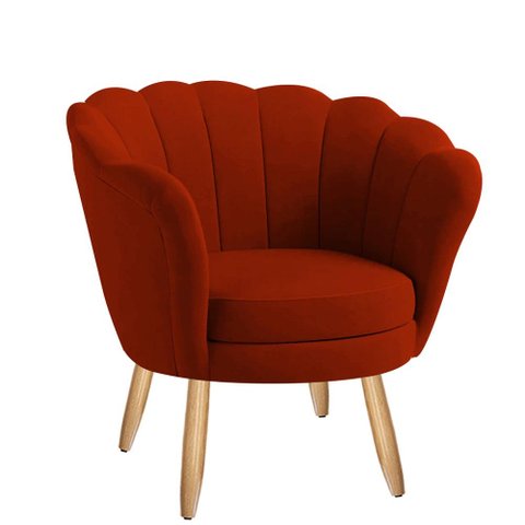 Poltrona Decorativa Pétala Veludo Vermelho Pés Palito