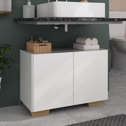 Gabinete Armário de Banheiro 62,5cm 2 Portas com Pés Multimóveis Mp5046 Branco/natural - 2 Gabinete Armário de Banheiro 62,5cm 2 Portas com Pés Multimóveis Mp5046 Branco/natural - 2