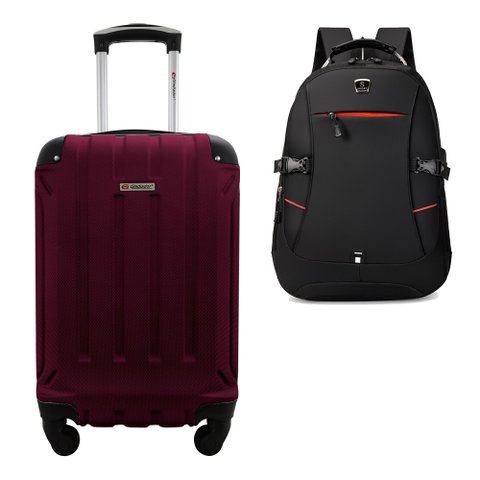 Kit Mala de Viagem Bordo Tamanho Pp Rígida em Abs Cadeado Segredo Rodas 360º Gladiador A5mb2 com Moc