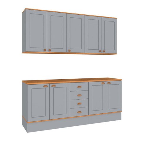 Cozinha Compacta Aspen 9 Portas 4 Gavetas Cinza/Cinamomo - Fellicci