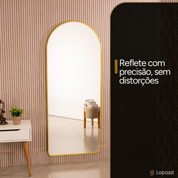 Espelho Oval Base Reta Moldura Dourada Corpo Inteiro 150x60 Suporte Parede e Chão - Quarto Closet - 8
