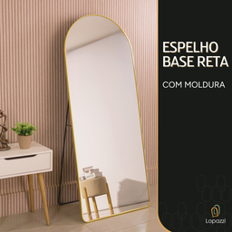 Espelho Oval Base Reta Moldura Dourada Corpo Inteiro 150x60 Suporte Parede e Chão - Quarto Closet - 7