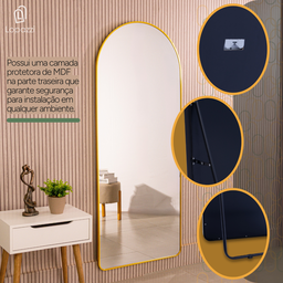 Espelho Oval Base Reta Moldura Dourada Corpo Inteiro 150x60 Suporte Parede e Chão - Quarto Closet - 6