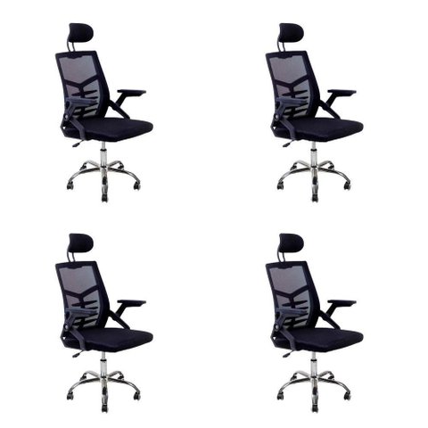 Kit 4 Cadeiras Escritório Executiva Diretor Relax Ergonômica com Apoio de Cabeça