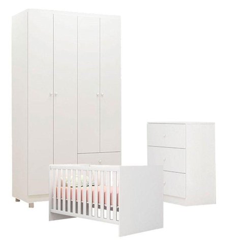Quarto de Bebê Louise 4 Portas com Berço Doce Sonho 100 Branco Brilho - Ajl