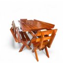 Ver imagem 2 de Conjunto Mesa Madeira Rústica para Churrasco - Mesa + 4 Bancos Mel