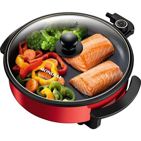 Panela Grill Eletrica Mondial Antiaderente 1200W Ellegance Red 220V