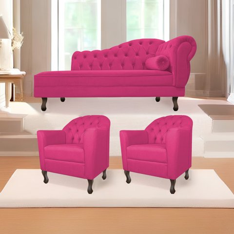Kit Diva Recamier Diana 185cm Lado Esquerdo e 02 Poltronas Julia Suede - Doce Sonho Móveis RECAMIER 