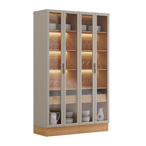 Cristaleira Decorativa Portas em Vídro Solari Mdf 140cm Luminária Led Jequitibá/gris Fosco G77 - Gra