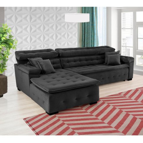 Sofá Retrátil e Chaise Orlando 240x190 Marrom
