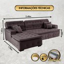Ver imagem 4 de Sofá Retrátil e Chaise Orlando 240x190 Marrom