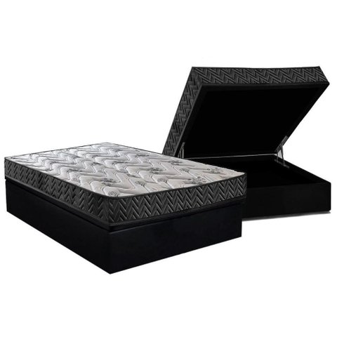 Conjunto Box Baú Casal: Colchão Espuma Paropas D45 Pasquale Wave Black + Base Crc Suede Black (
