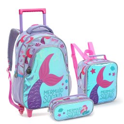 Kit Mochila Rodinhas Infantil Mermaid Sereia Lançamento Seanite Ser41448 - 1 Kit Mochila Rodinhas Infantil Mermaid Sereia Lançamento Seanite Ser41448 - 1