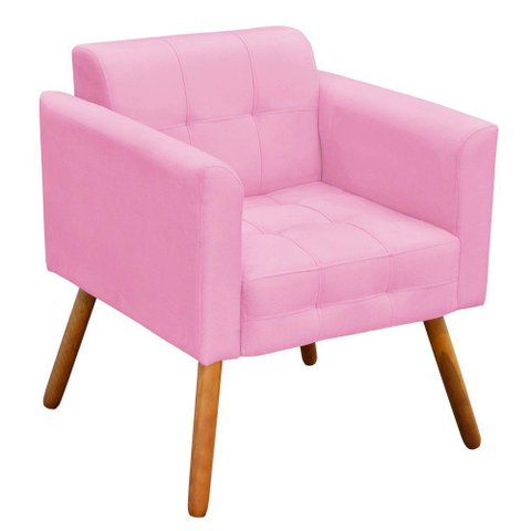 Poltrona Elisa Suede Rosa Bebê Pés Palito Castanho D’Rossi