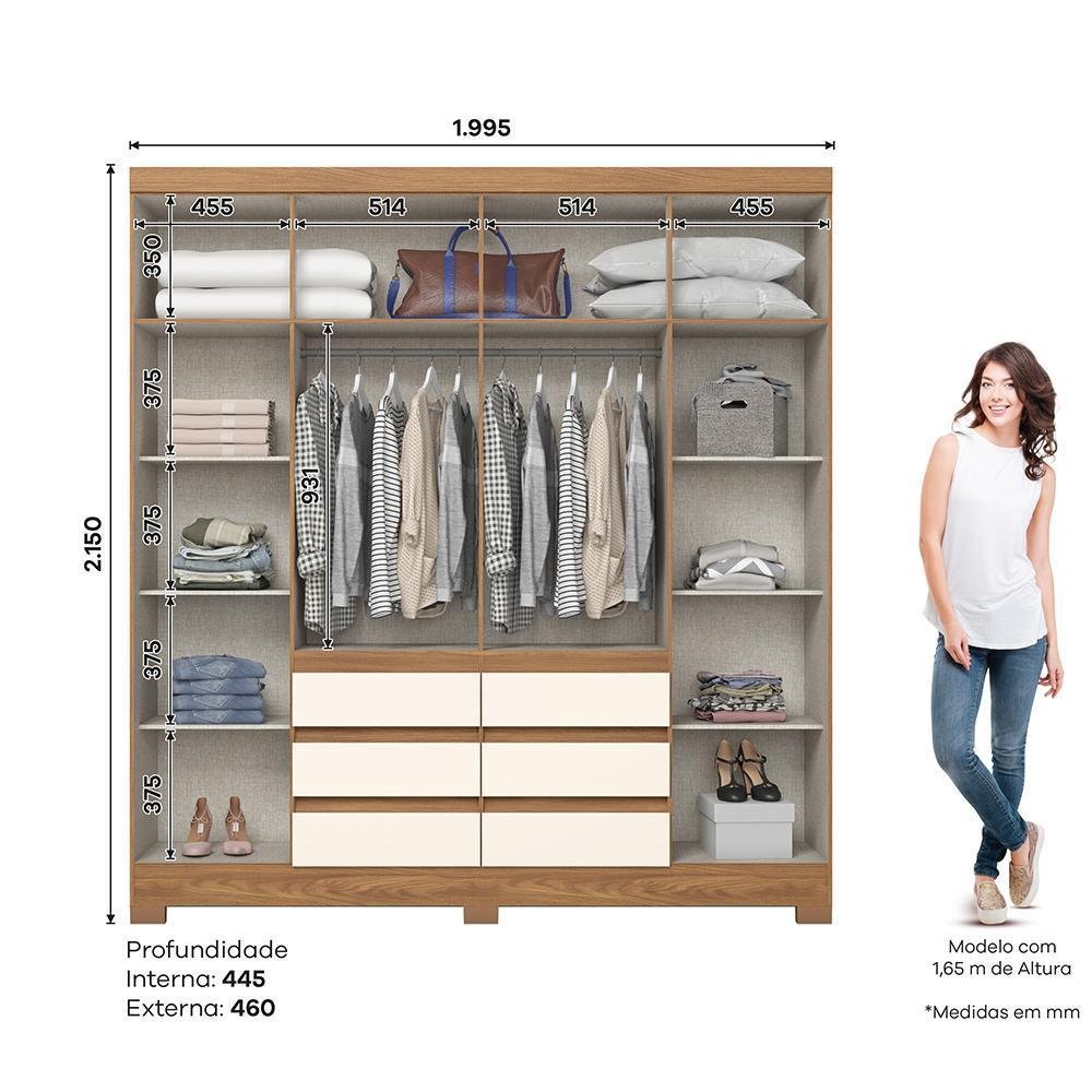 Guarda Roupa Casal B355 6 Portas e 6 Gavetas Nature/off White