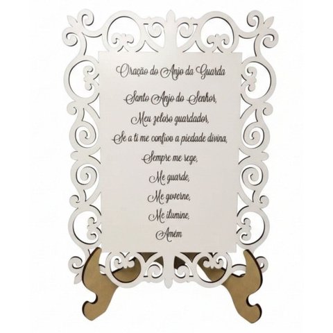 Quadro Decorativo MDF 20cm x 28cm para Sala de Estar Oração Anjo da Guarda M01 Branco e Cru - Annie