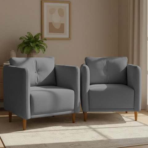 Kit 2 Poltronas Decorativa Luxo para Sala Consultório Escritório Recepção Aviv Linho Premium