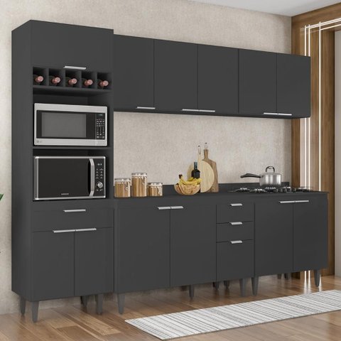 Armário de Cozinha com Tampo CP05 260cm Pérola Preto Z34 - Mpozenato
