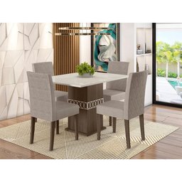 Mesa de Jantar 90cm com Vidro Amêndoa Off White com 4 Cadeiras Jade Bordada Amêndoa Cappuccino – Pol - 6