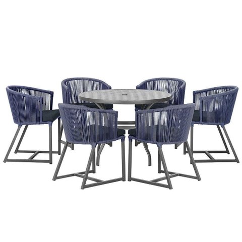 Mesa e 6 Cadeiras e Noronha Preto E12 Trama Original Azul