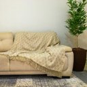 Ver imagem 2 de Xale Manta para Sofá e Poltrona Luxo 2 Lugares Estampada Roma Bege