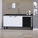 Ver imagem 1 de Gabinete Cozinha 144cm Armário 2 Portas e 3 Gavetas 100% MDF: Branco/Preto