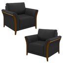 Ver imagem 1 de Kit 2 Poltronas Decorativas Sala de Estar 102cm Pés Madeira Roya M22 PU Preto - Mpozenato