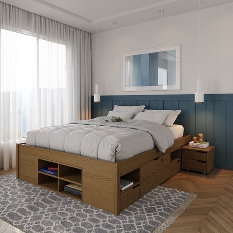 Cama Queen Multifuncional Madeira Maciça 6 Gavetas Charme Inter Frejó
