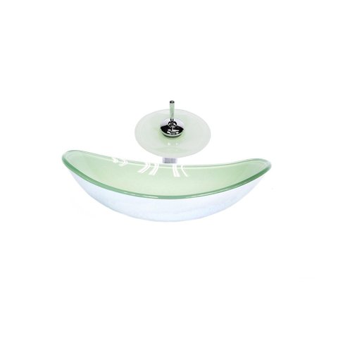 CUBA DE VIDRO OVAL 47CM BRANCA + VALVULA + TORNEIRA CASCATA