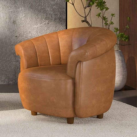 Poltrona Decorativa Latvia 86cm Pés de Madeira Pu Caramelo Manchado G45 - Gran Belo