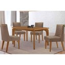 Ver imagem 1 de Conjunto: Mesa Sala Jantar Londrina Curvo 120cm + 4 Cadeiras Maldivas Naturale - Suede Capuccino