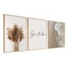 Kit 3 Quadros Decorativos Boho Bege para Sala Quarto Mar Gratidão - 1