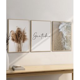 Kit 3 Quadros Decorativos Boho Bege para Sala Quarto Mar Gratidão - 4