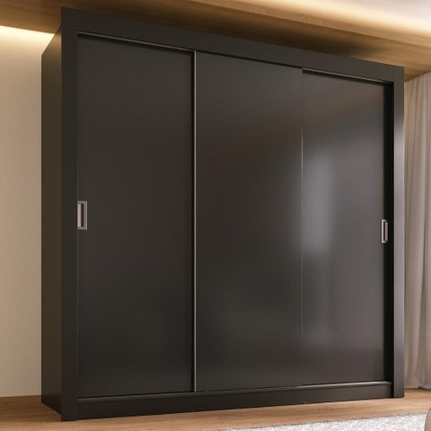 Guarda-roupa Casal Multimóveis Barcelona 3 Portas de Correr Cr35401 Preto