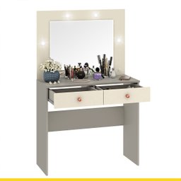 Penteadeira Camarim Maia 90 x 145 x 38 Cm Espelho Luz Led 2 Gavetas MDP Cinza Champagne - ClickLar - 2
