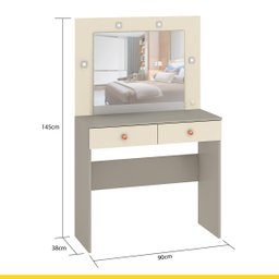 Penteadeira Camarim Maia 90 x 145 x 38 Cm Espelho Luz Led 2 Gavetas MDP Cinza Champagne - ClickLar - 3