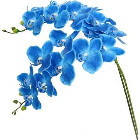1 Haste Flores Orquídeas Artificial Toque Real 3D Azul