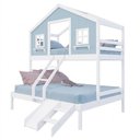 Ver imagem 1 de Beliche Casal/ Solteiro Casinha Dos Sonhos com Escada/ Escorregador Madeira Maciça Branco/ Azul