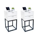 Ver imagem 1 de Kit 2 Mesas Cabeceira Industrial 30cm Branco 2 Gavetas Base Metal Preto Lateral Cama